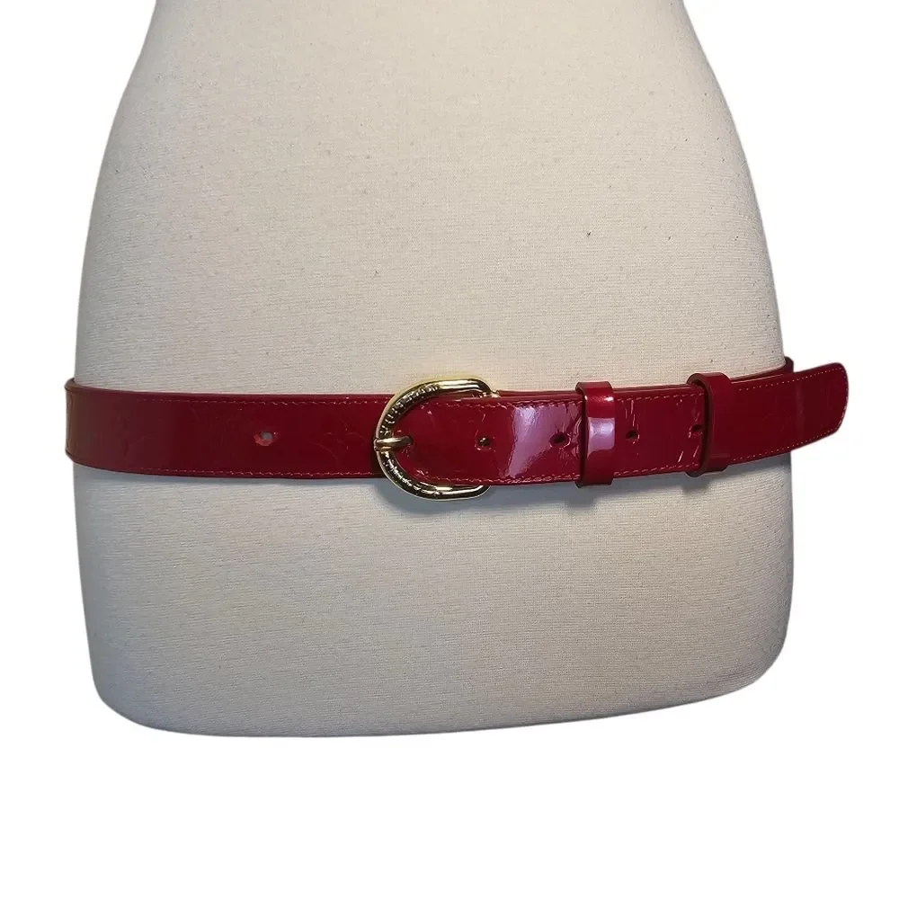Louis Vuitton Red Vernis Leather Belt Gold Buckle Size 90/36 Made in France